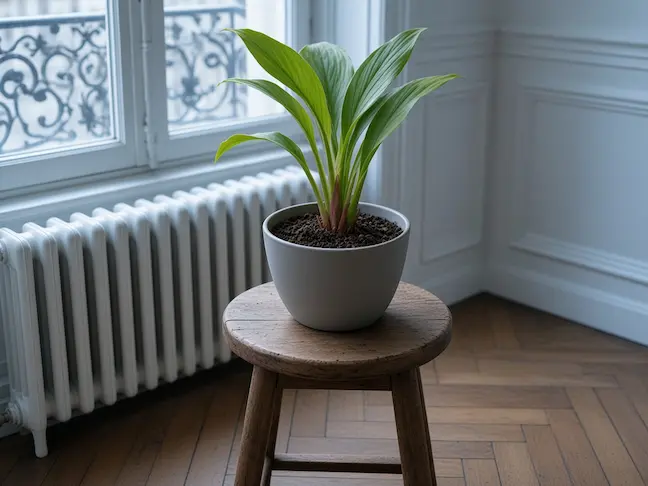 Curcuma en pot éloigné d’un radiateur sous la fenêtre